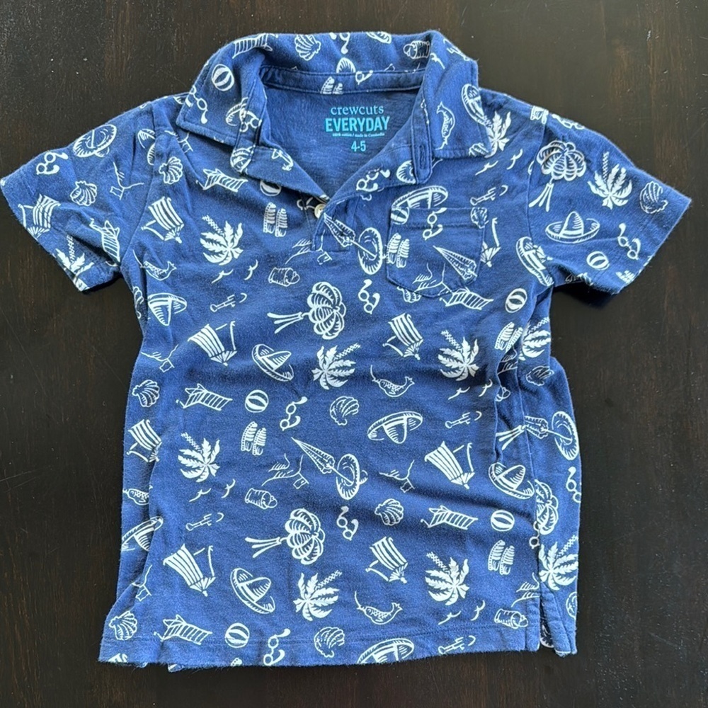 Crewcuts Blue Polo with Tropical Print